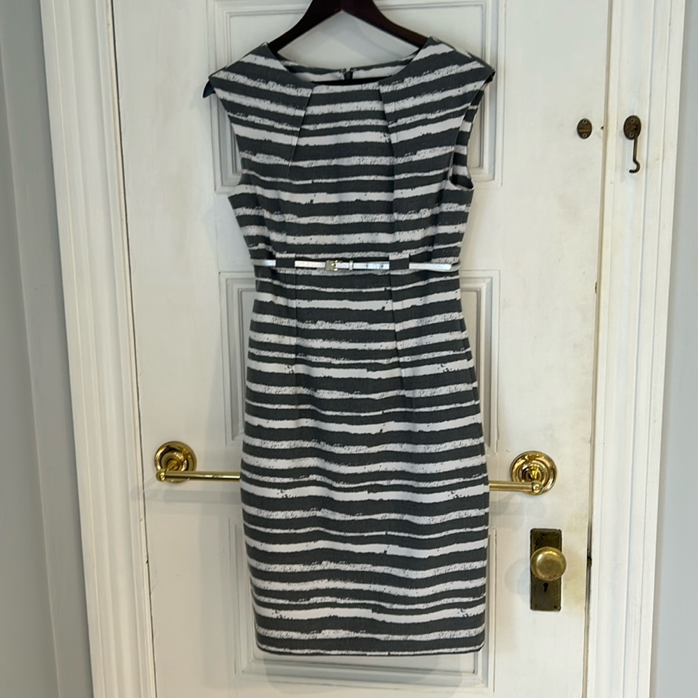 Calvin Klein grey and white striped dress